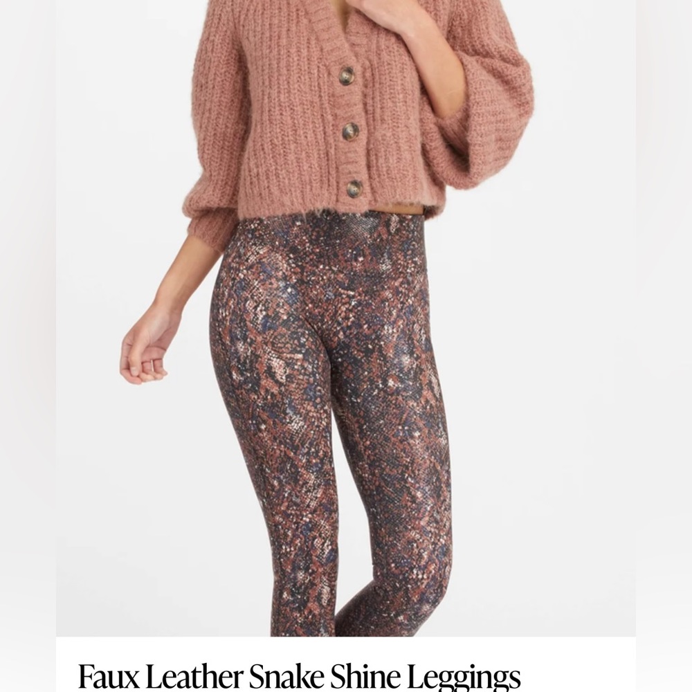 Spanx, faux leather snake, shine leggings, mocha snake